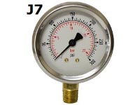 Model J7 Gauge - 1/4" NPT Standard Bottom Connection - Non Fillable